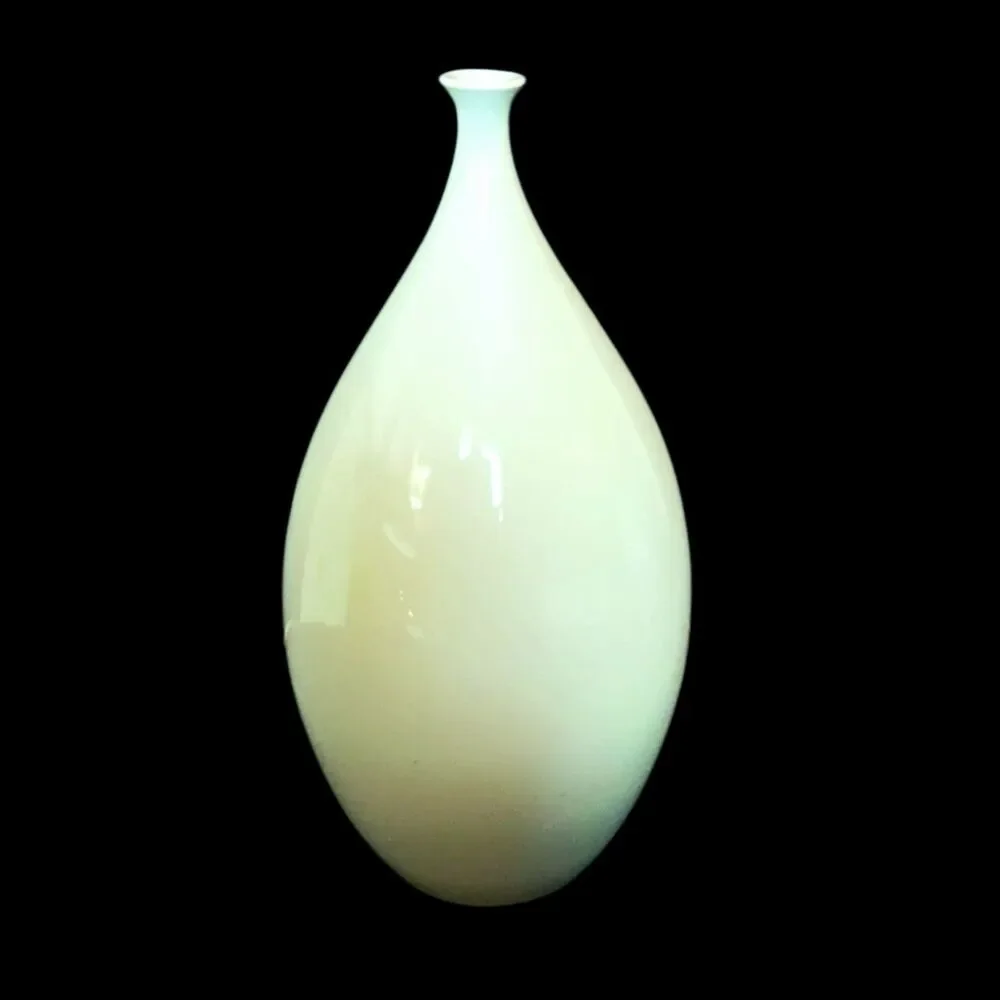 Floral Vase Narrow Neck Japanese Asian Abstract White Pink Flowers 8.5